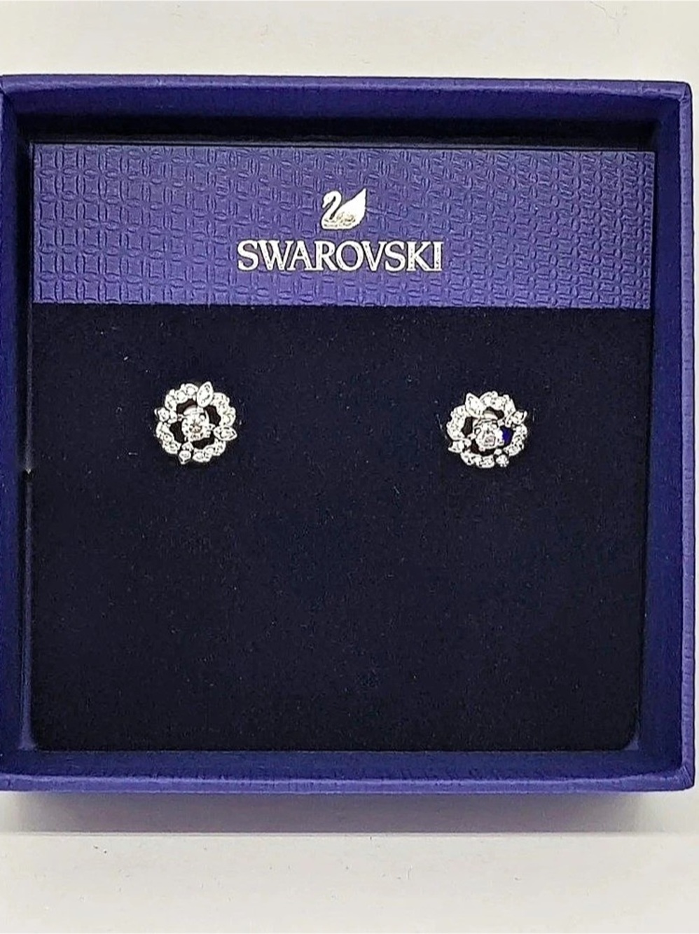 Swarovski Crystal Stud Earrings in Silver & Blue